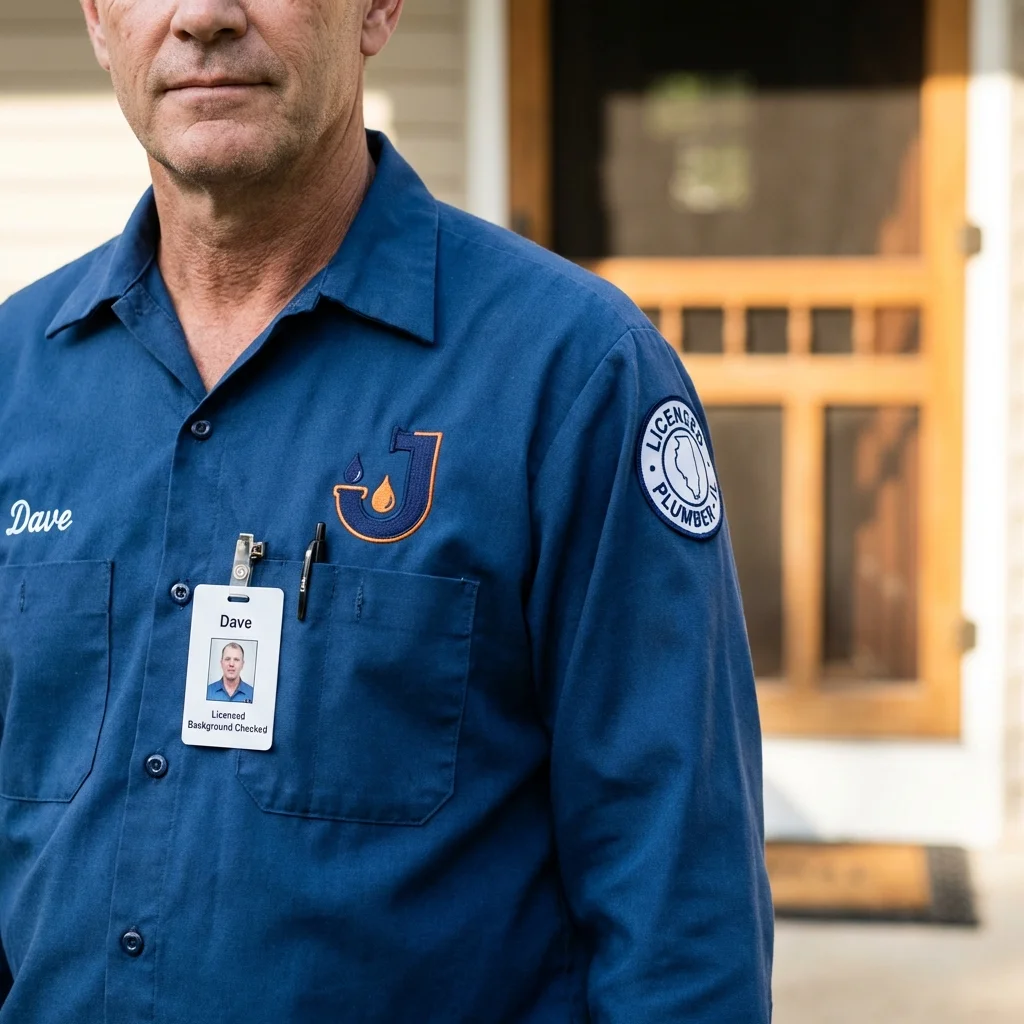 Licensed plumber showing ID badge in Madison, NE