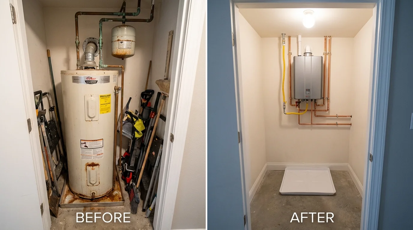 Tank water heater versus wall-mounted tankless unit comparison for Madison, NE homeowners