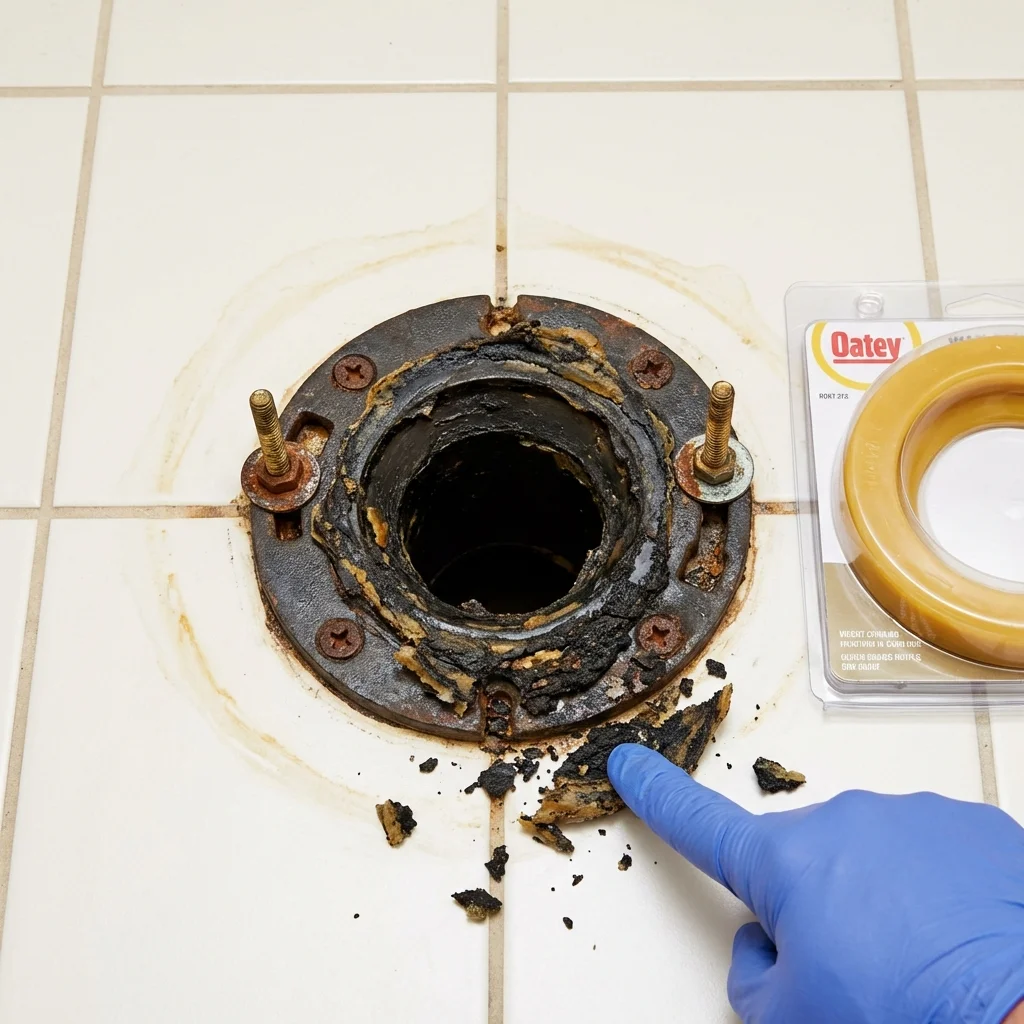 Failed wax ring showing water seepage at the base of a toilet in a Madison, NE home